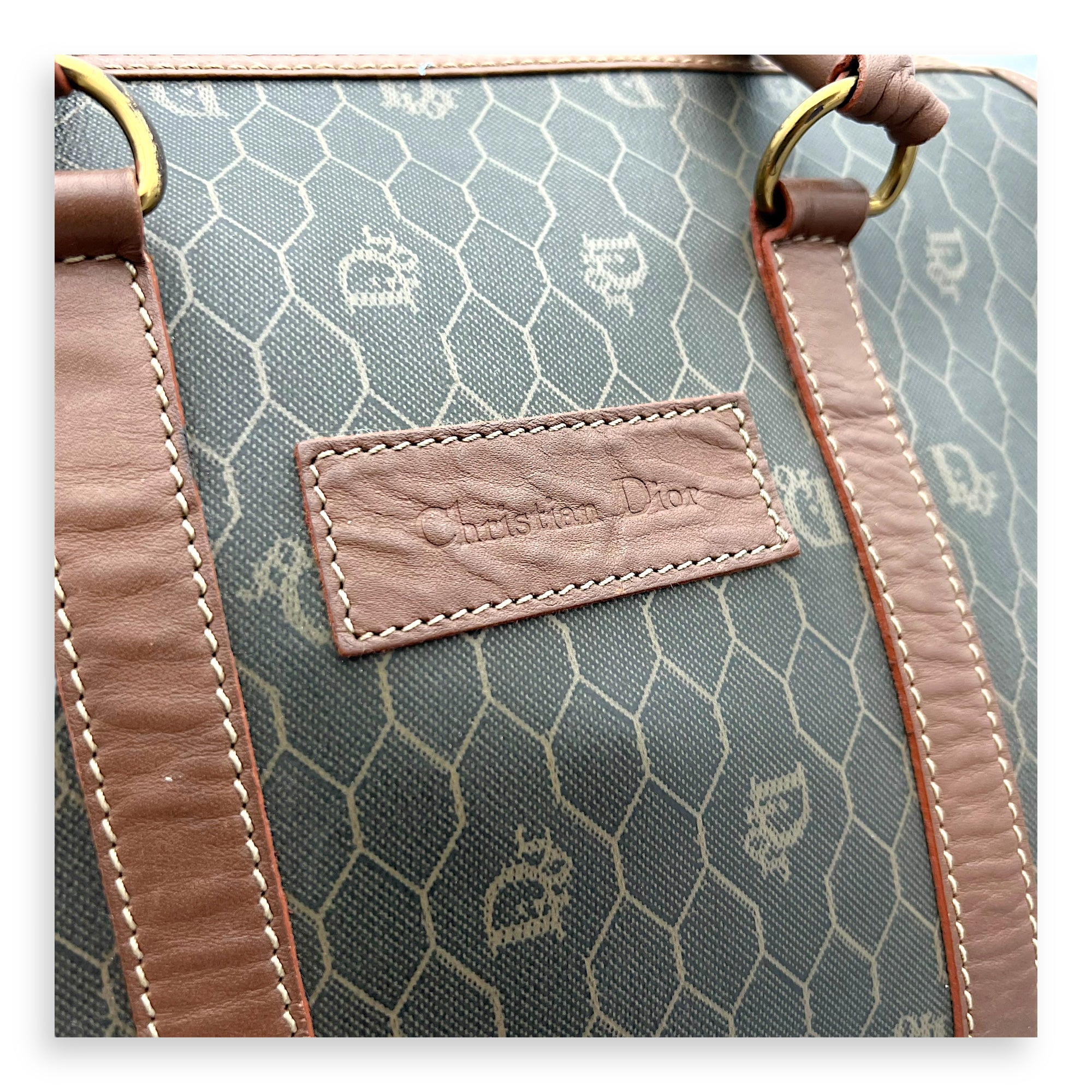Christian Dior Honeycomb  Top Handle Bag Brown in Coated Canvas, Gold hardware_10