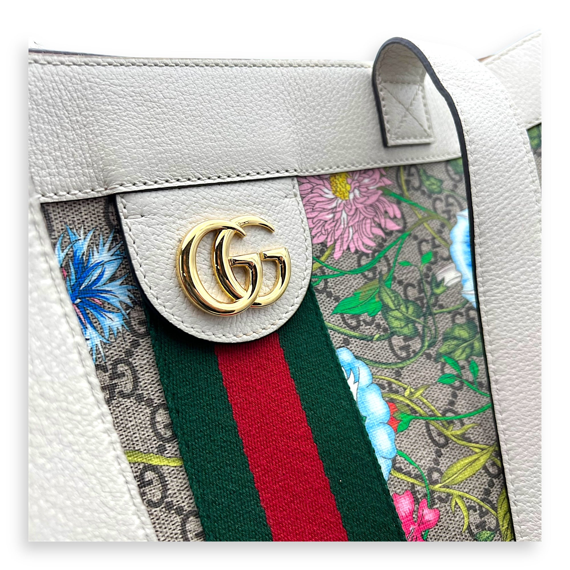 Gucci Ophidia Tote Bag White in Coated Canvas, Gold hardware_12