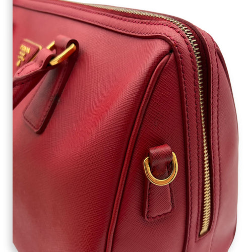 Prada Logo Top Handle Bag Red in Saffiano Leather, Gold hardware_9