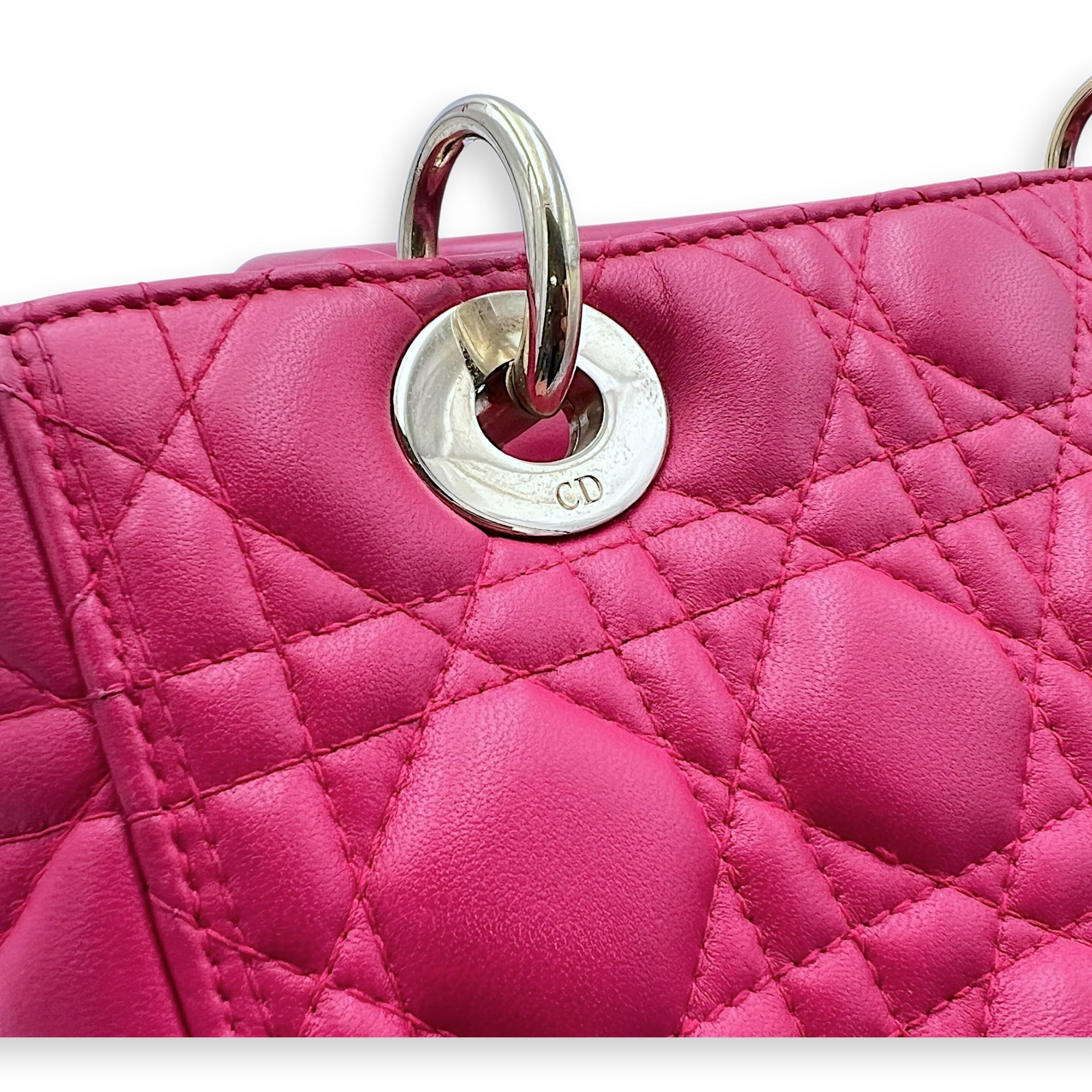 Christian Dior Lady Dior Medium Pink Top Handle Bag in Lambskin, Gold hardware_10