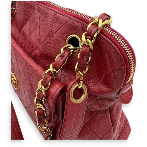 Chanel CC Turnlock Shoulder Bag Red in Caviar Leather, Gold hardware_9