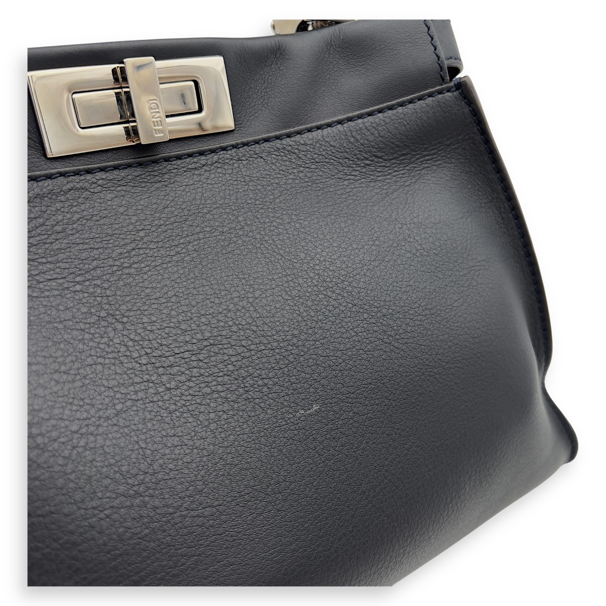 Fendi Peekaboo Top Handle Bag Blue in Calfskin, Silver hardware_12