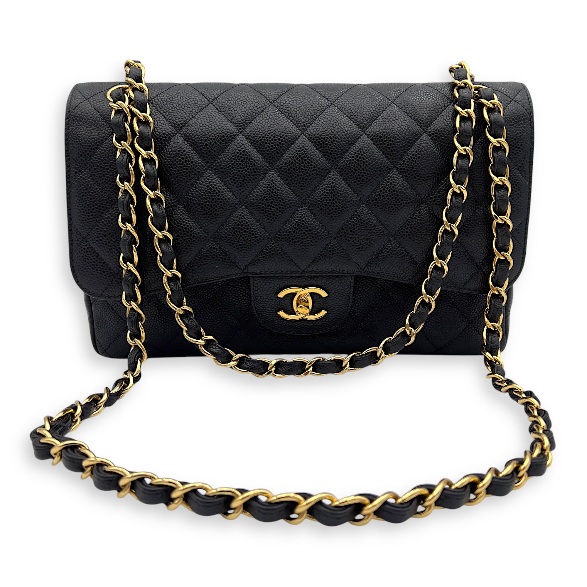 Chanel Classic Shoulder Bag Jumbo Black in Caviar Leather , Gold Hardware_10