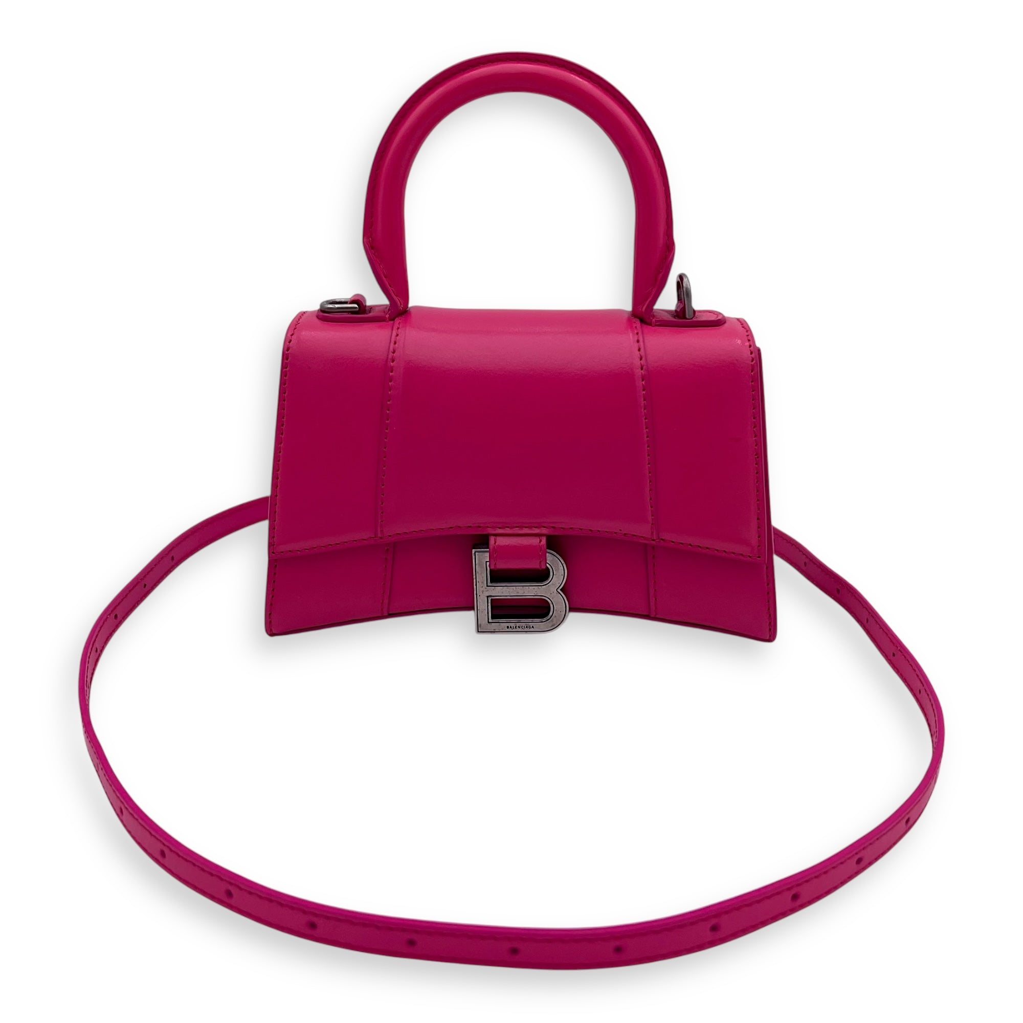 Balenciaga Hourglass XS Top handle bag in Calfskin, Silver