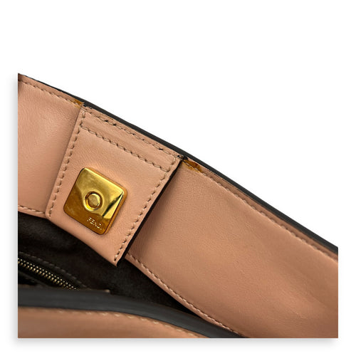 Fendi FF Logo Top Handle Bag Beige in Calfskin, Gold hardware_8