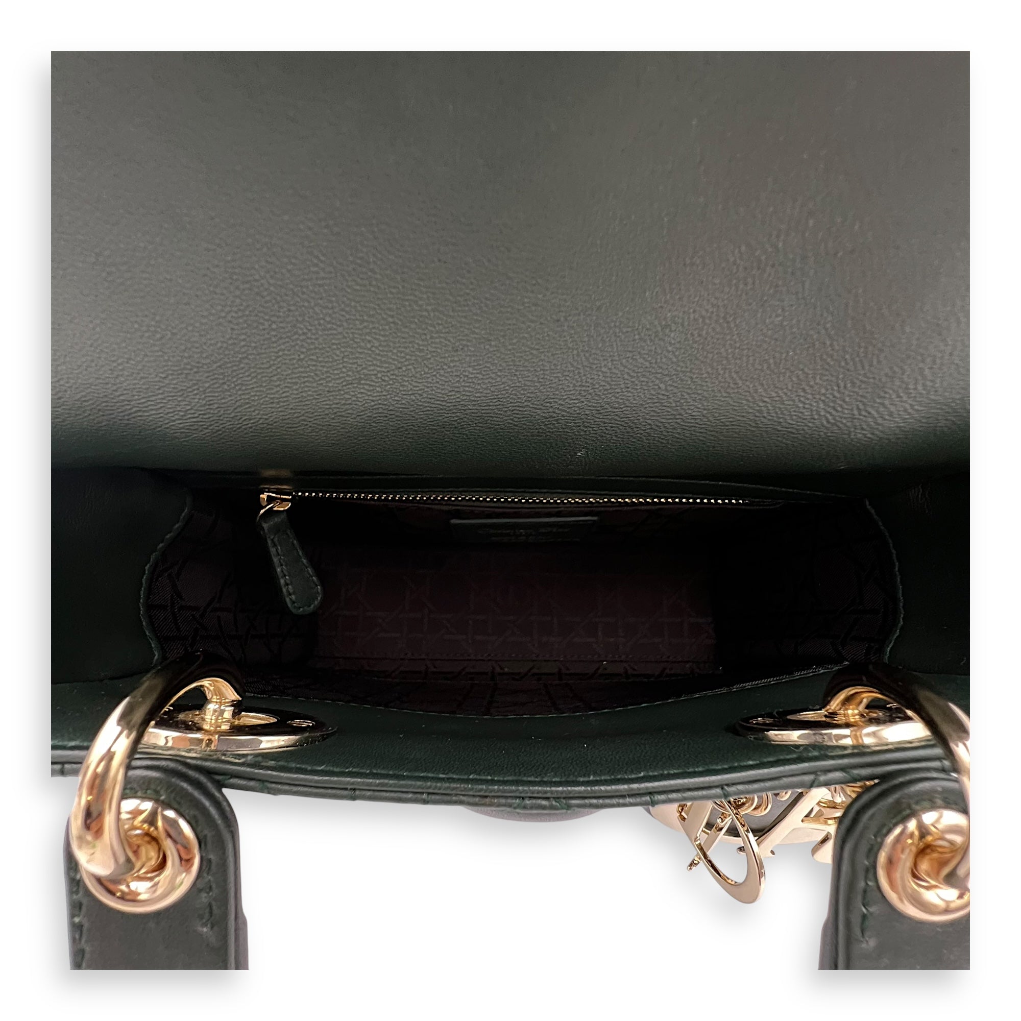 Christian Dior Lady Dior Top Handle Bag Green in Lambskin, Gold hardware_6