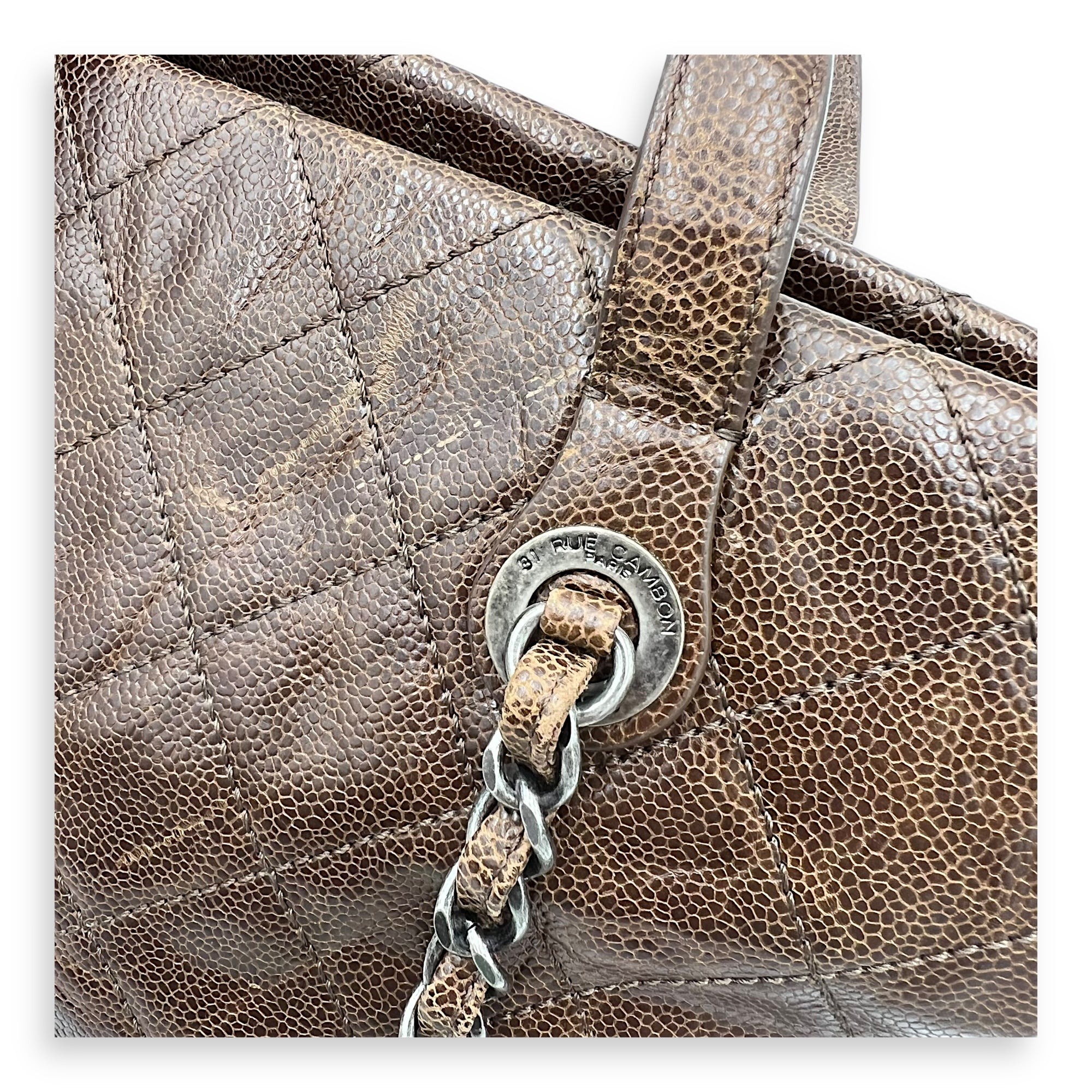 Chanel Two-way Brown Top Handle Bag in Caviar Leather, Ruthenium hardware_9