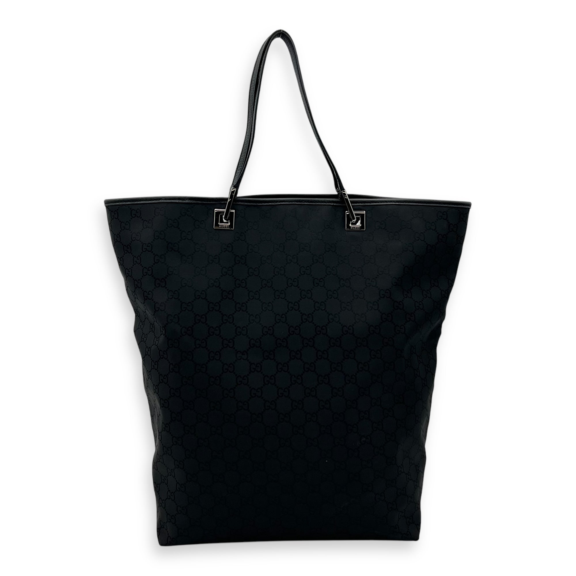 Gucci Tote Top Handle Bag Medium Black in Calfskin, Silver hardware_2