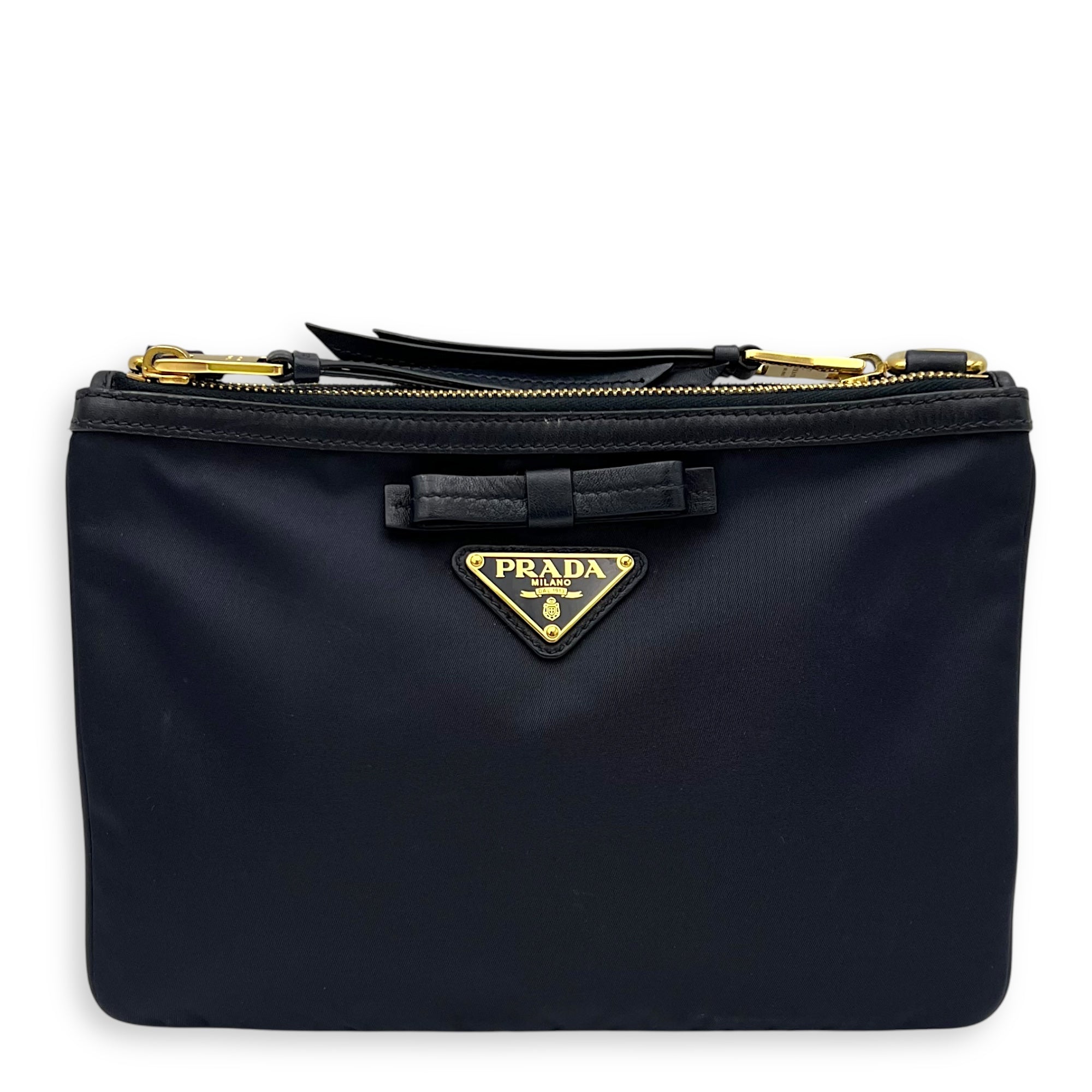 Prada Logo Crossbody Bag Black in Nylon, Gold hardware_1
