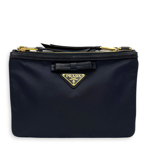 Prada Logo Crossbody Bag Black in Nylon, Gold hardware_1
