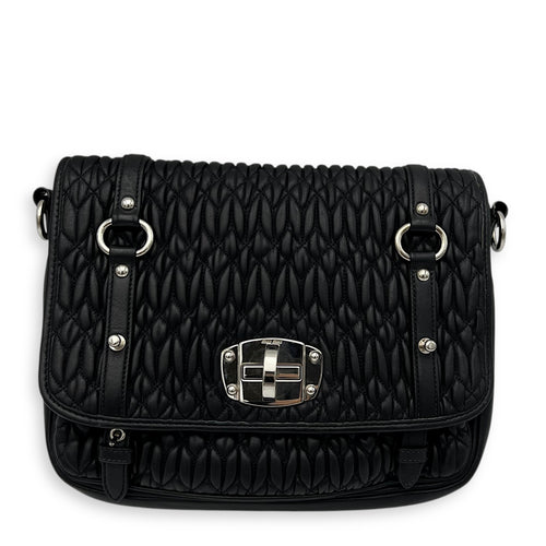Miu Miu Matelassé Crossbody Bag Black in Calfskin, Silver hardware_1