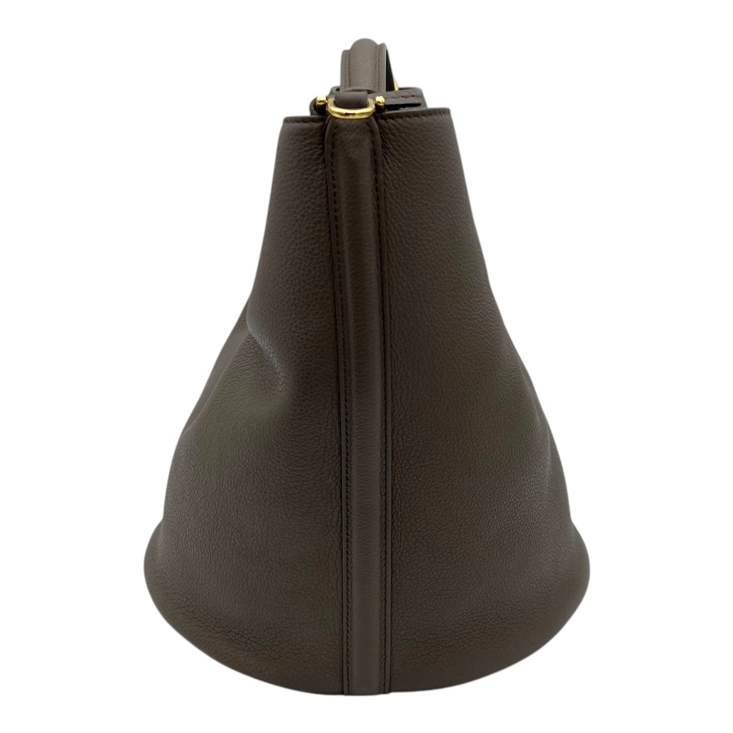 Celine Bucket 16 Brown Top Handle Bag in Calfskin, Gold hardware_3