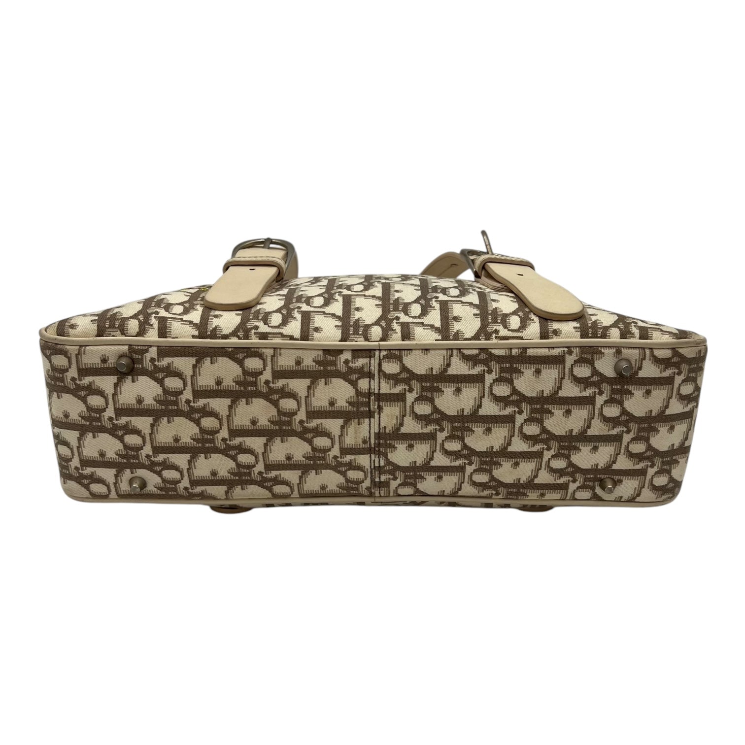 Christian Dior Trotteur Top Handle Bag Beige in Coated Canvas, Silver hardware_5