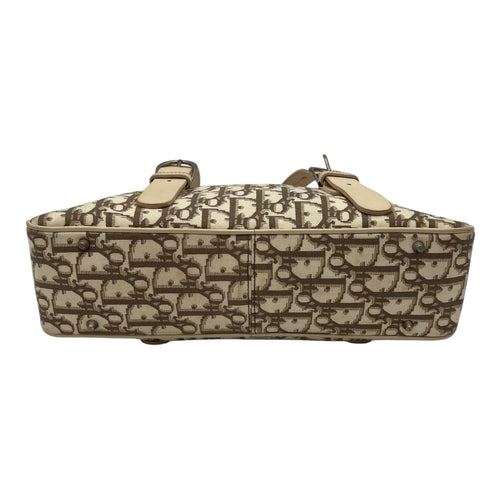 Christian Dior Trotteur Top Handle Bag Beige in Coated Canvas, Silver hardware_5