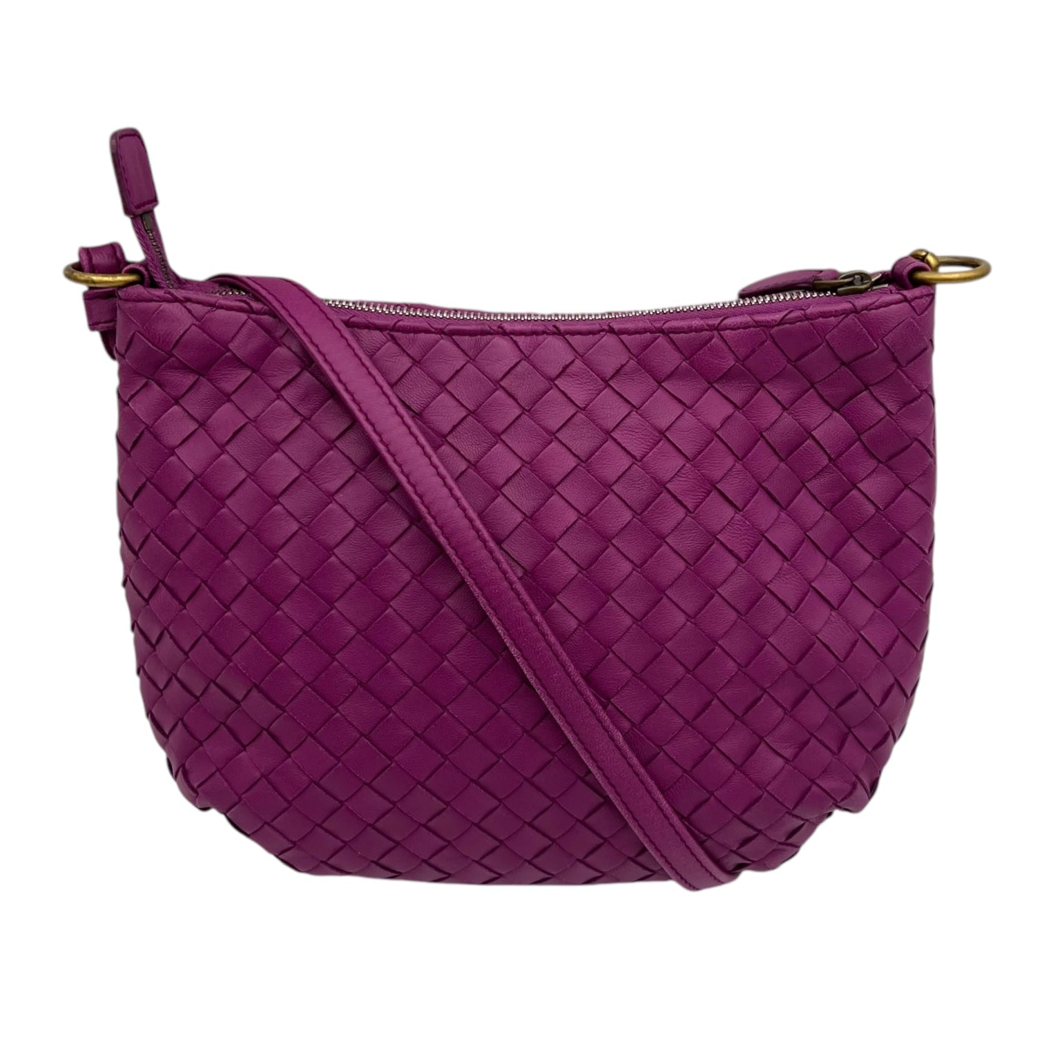 Bottega Veneta Intrecciato Purple Shoulder Bag in Lambskin, Gold hardware_11