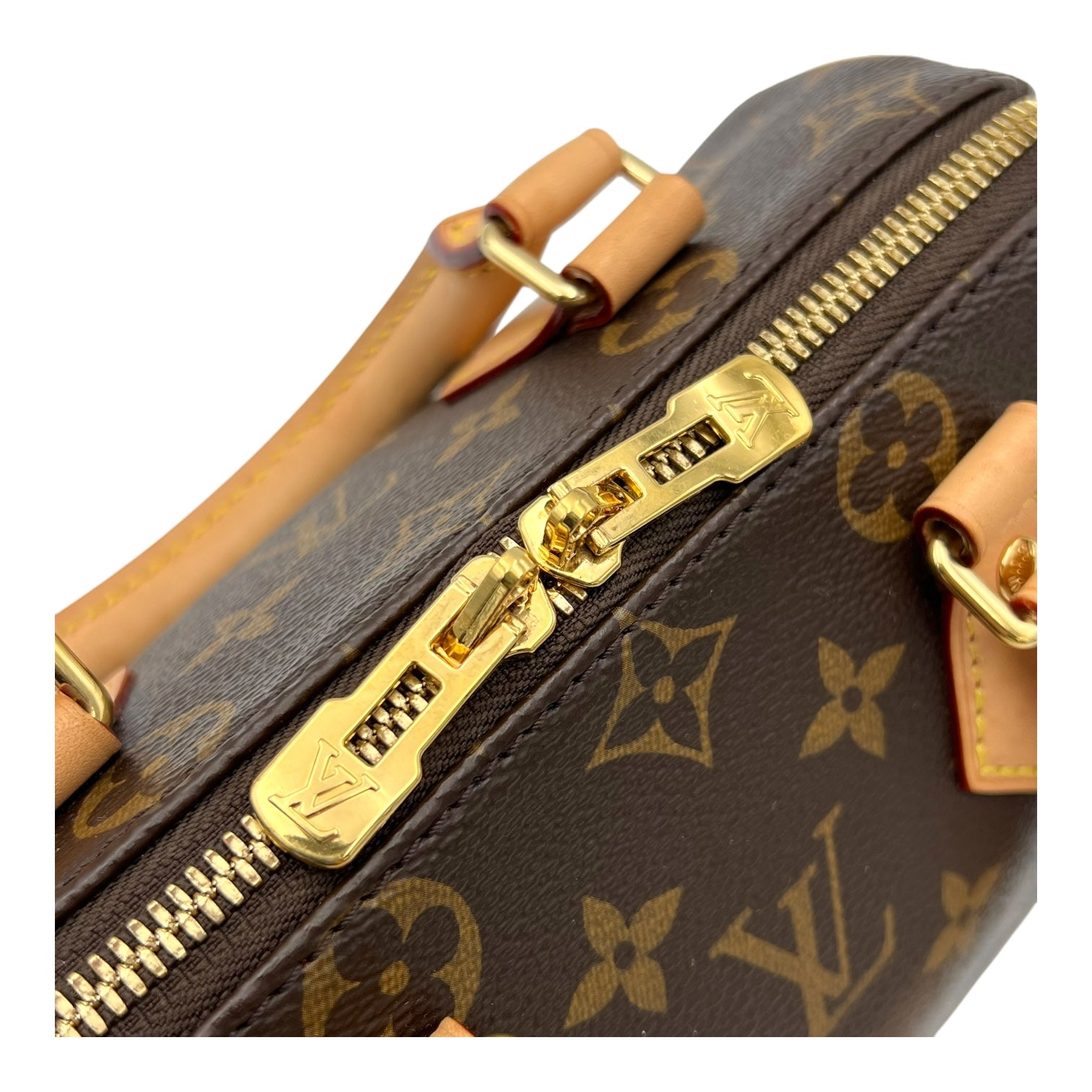 Louis Vuitton Speedy Top Handle Bag 20 Brown in Monogram Coated Canvas, Gold hardware_10