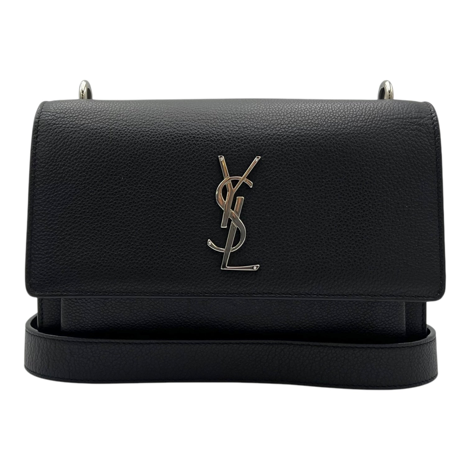 Saint Laurent Sunset Shoulder Bag Black in Calfskin, Silver hardware_10