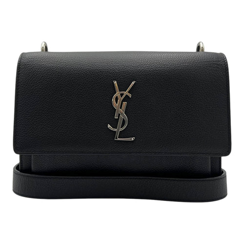Saint Laurent Sunset Shoulder Bag Black in Calfskin, Silver hardware_10