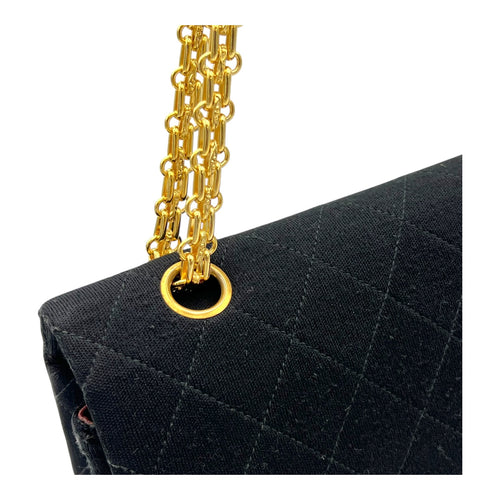 Chanel Classic Shoulder Bag Black in Jersey, Gold hardware_10