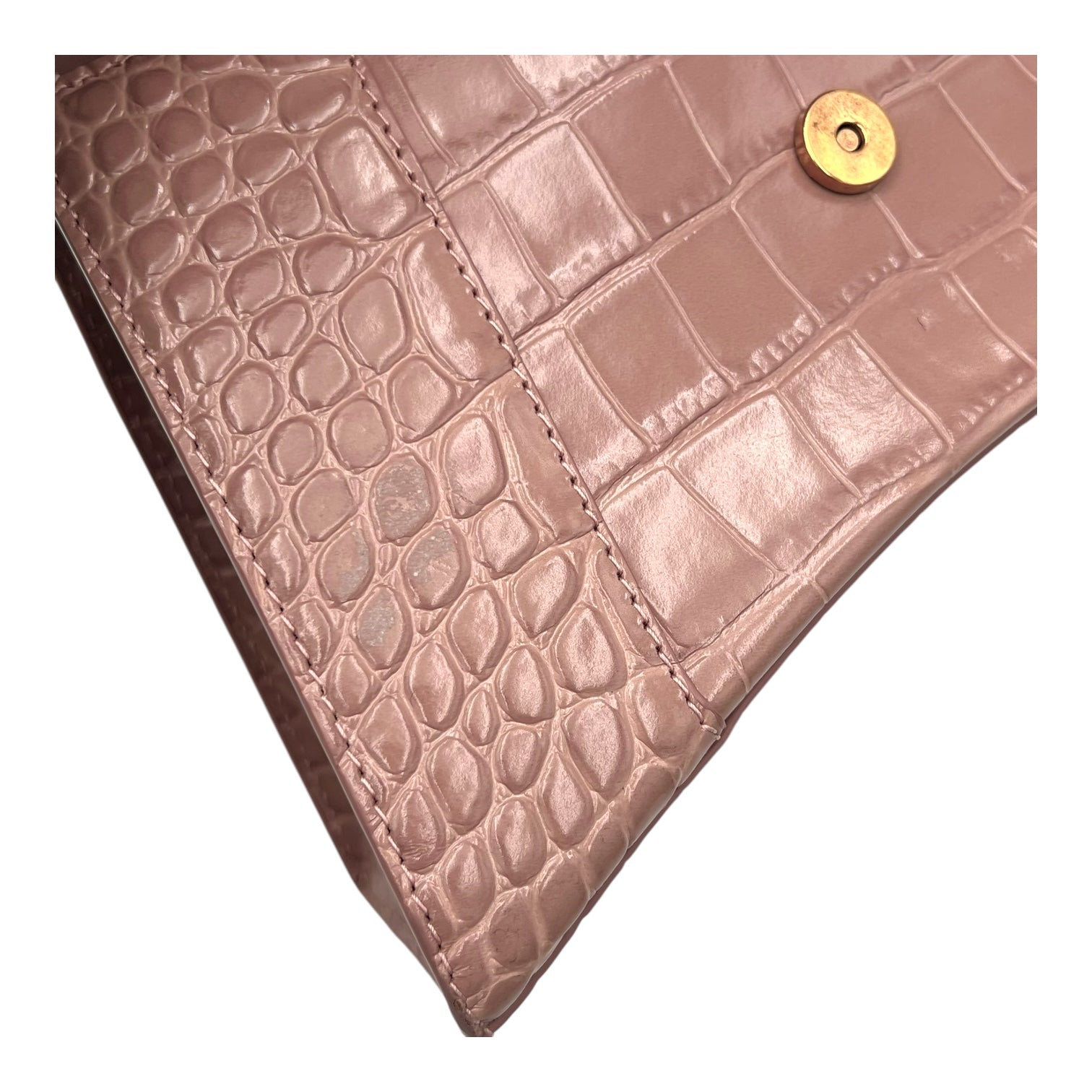 Balenciaga Hourglass Top Handle Bag Beige in Crocodile Embossed Calfskin, Silver hardware_10