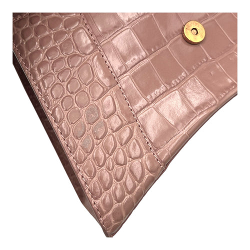 Balenciaga Hourglass Top Handle Bag Beige in Crocodile Embossed Calfskin, Silver hardware_10