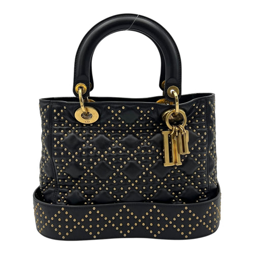 Christian Dior Lady Dior Top Handle Bag Black in Calfskin, Gold hardware_10