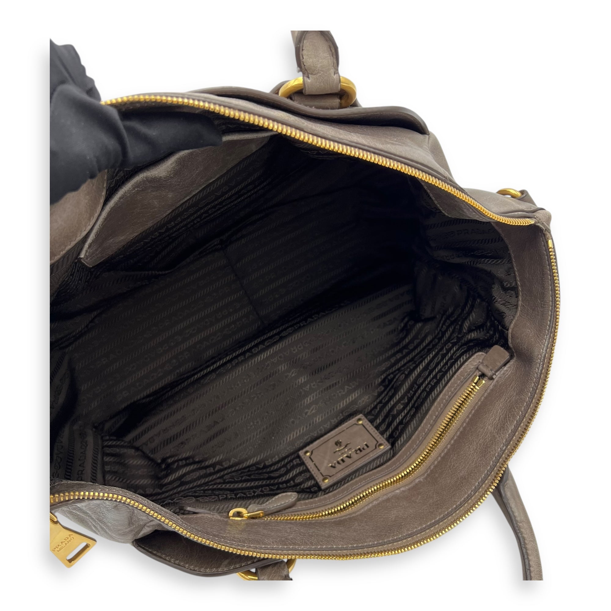 Prada 2 way bag Top Handle Bag Brown in Calfskin, Gold hardware_10