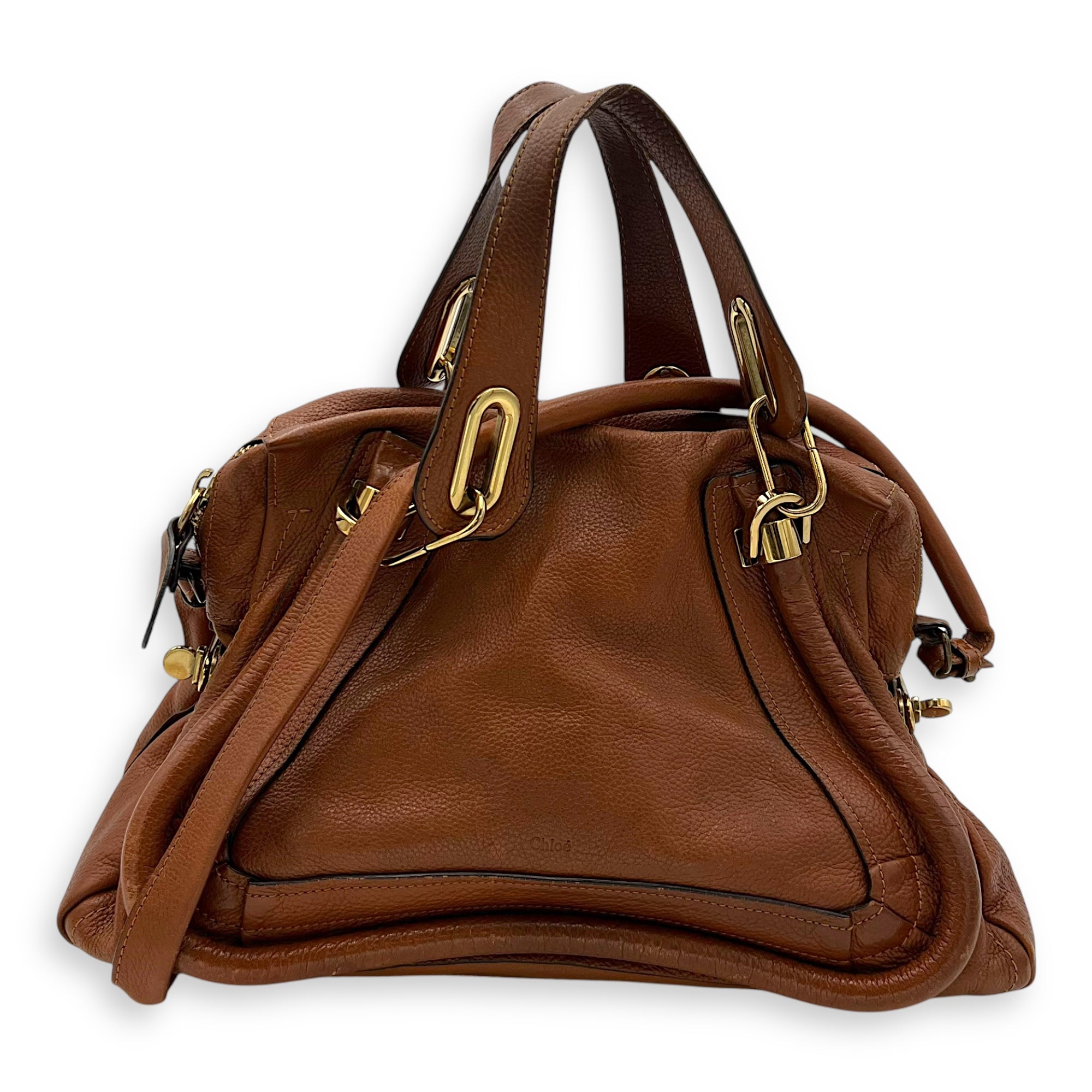 Chloé Paraty Shoulder Bag Brown in Calfskin, Gold hardware_10