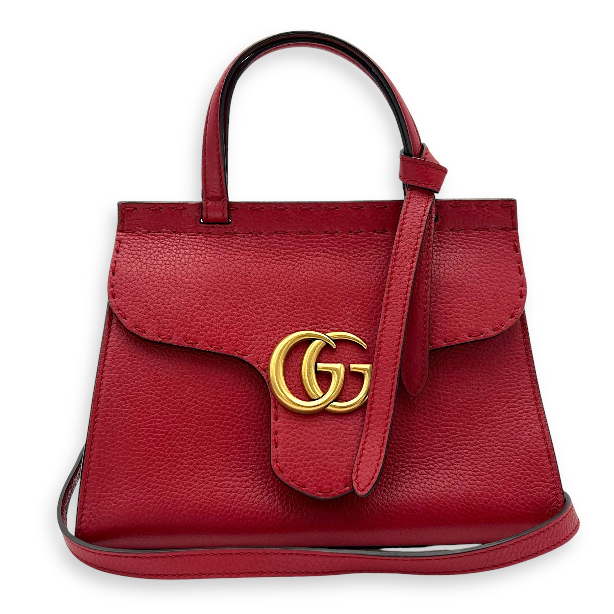 Gucci GG Marmont Top Handle Bag Red in Calfskin, Gold hardware_10
