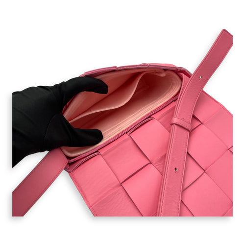 Bottega Veneta Cassette Crossbody Bag Pink in Calfskin, Silver hardware_10