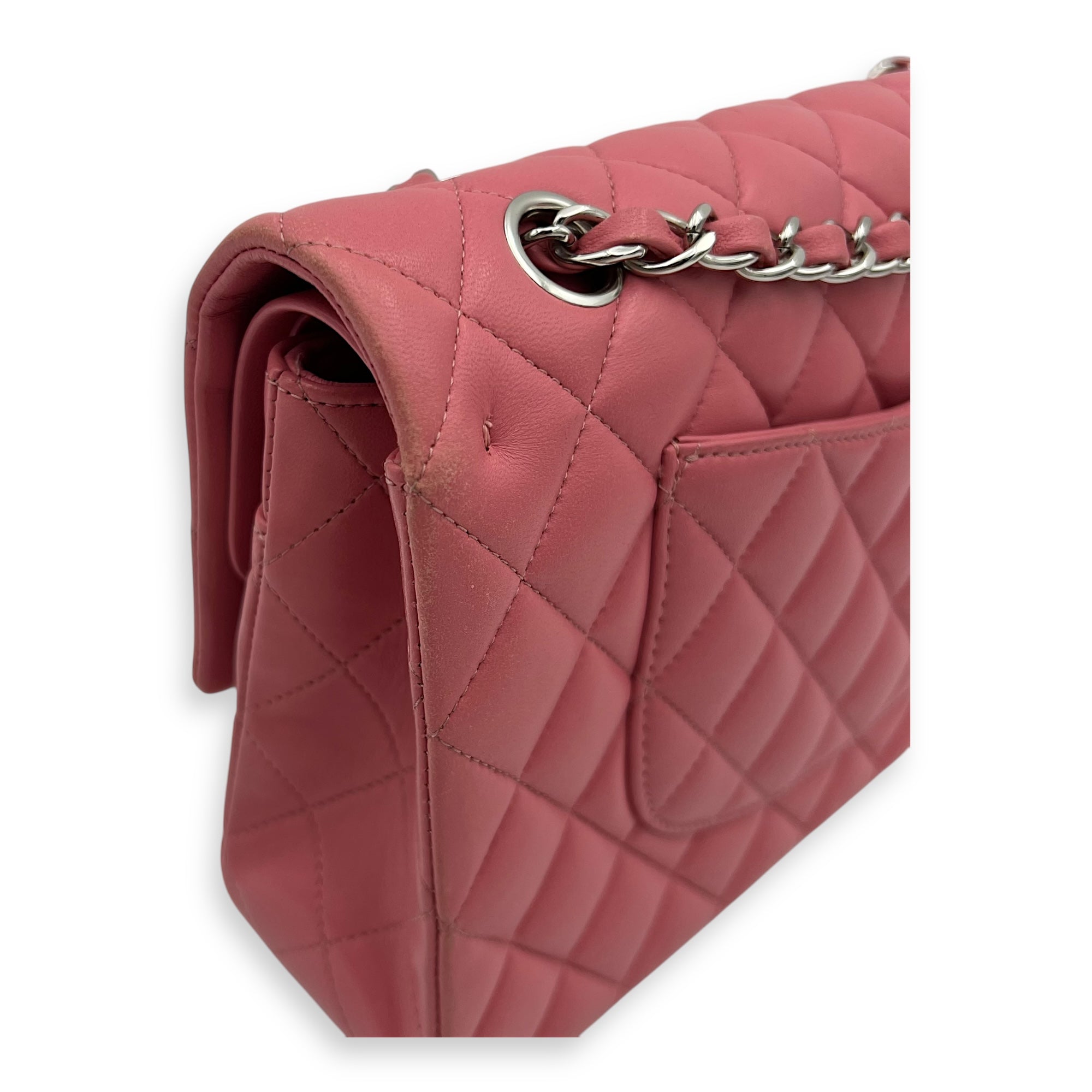 Chanel Classic Medium Pink Shoulder Bag in Lambskin, Silver hardware_9