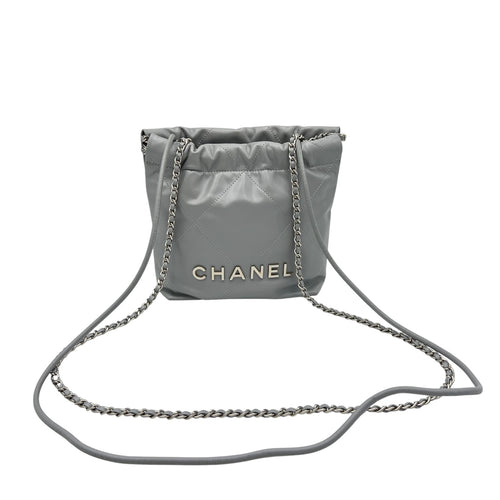 Chanel 22 Tote Crossbody Bag Mini Grey in Calfskin, Silver hardware_10
