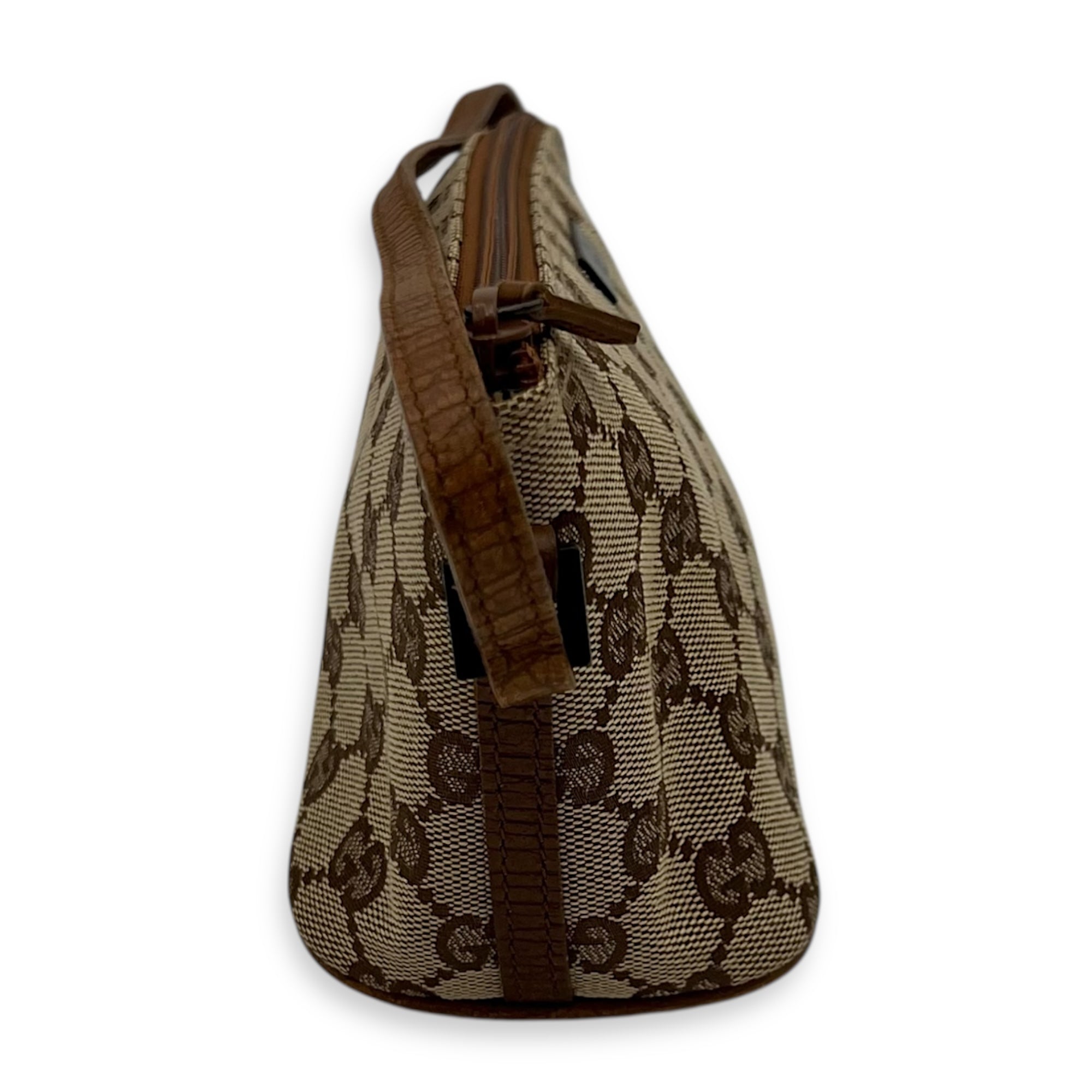 Gucci Boat Pochette Top Handle Bag Brown in Canvas, Gold hardware_3
