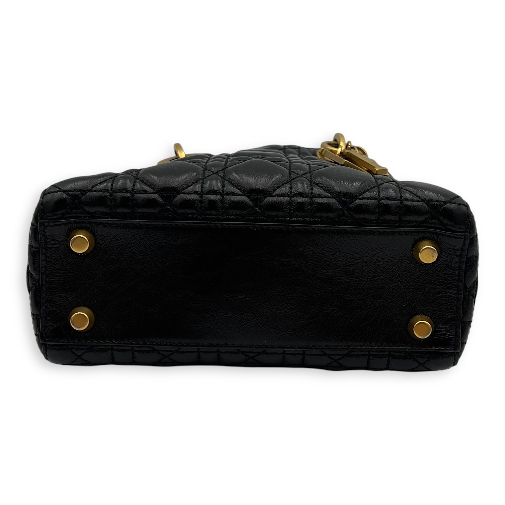 Christian Dior Lady Dior Top Handle Bag Small Black in Calfskin, Gold hardware_5