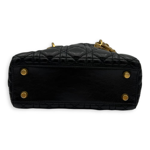 Christian Dior Lady Dior Top Handle Bag Small Black in Calfskin, Gold hardware_5