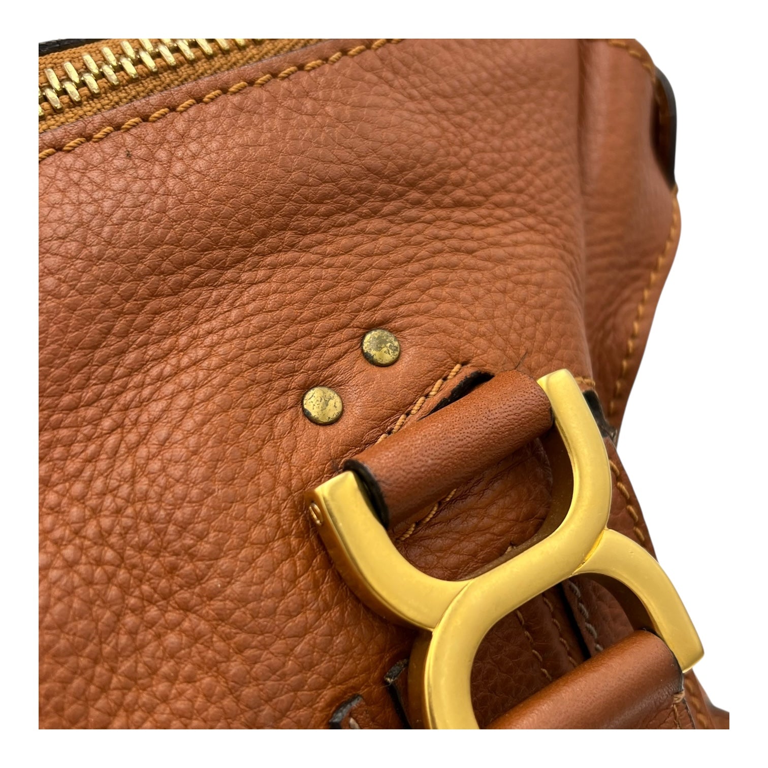 Chloé Marcie Large Brown Top Handle Bag in Calfskin, Gold hardware_10