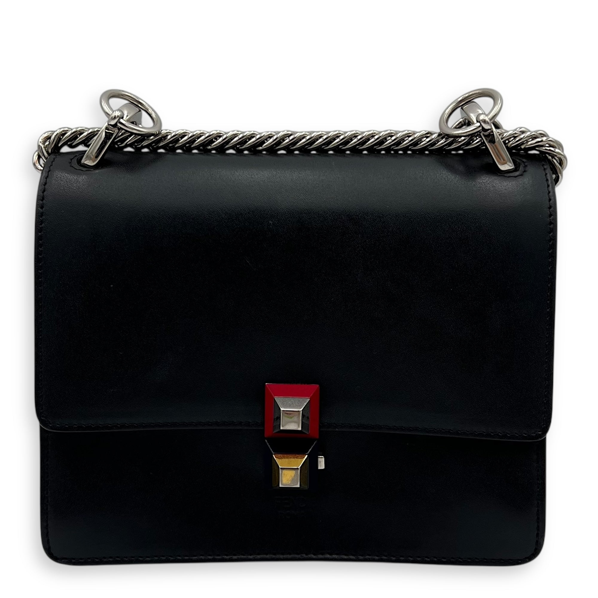 Fendi Kan I Shoulder Bag Black in Calfskin, Silver hardware_1