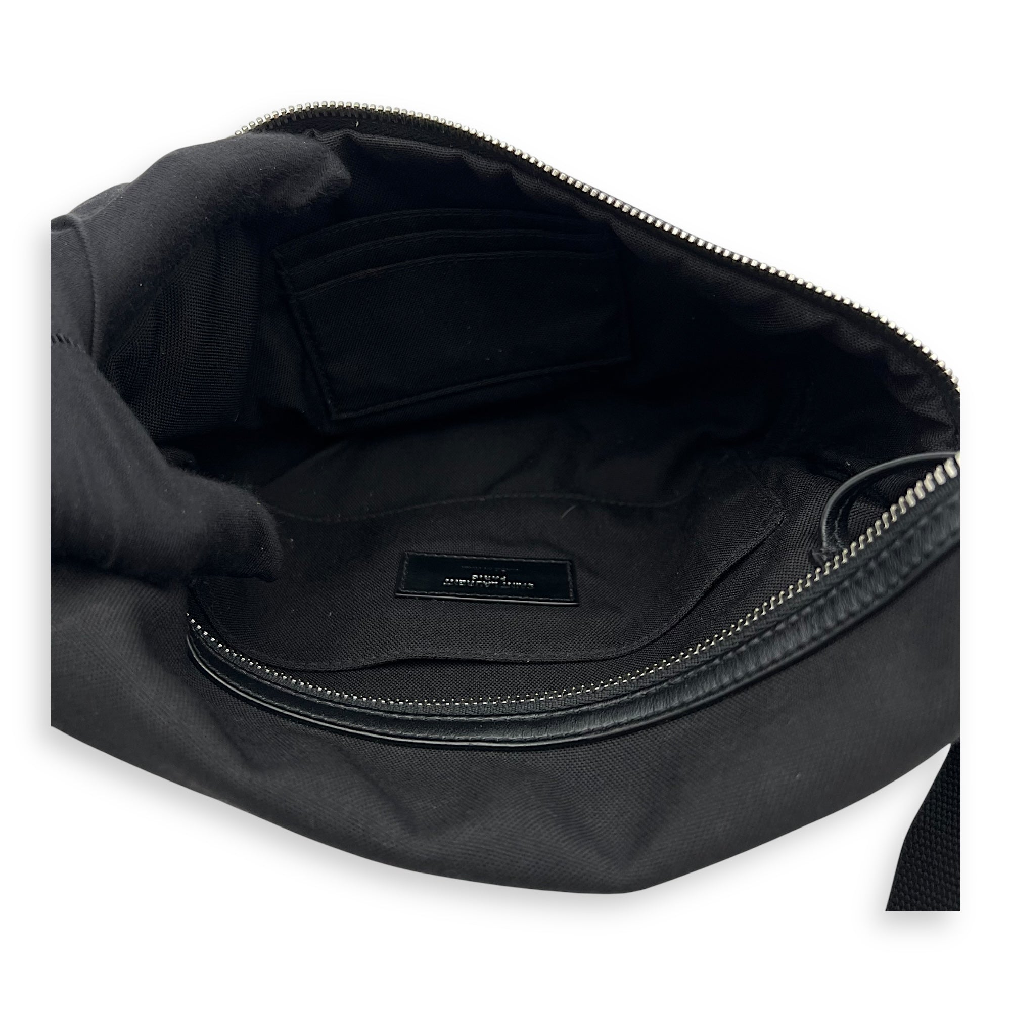 Saint Laurent City Belt Bag Black in Canvas, Silver hardware_6