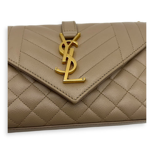 Saint Laurent Envelope Crossbody Bag Small Beige in Calfskin, Gold hardware_13