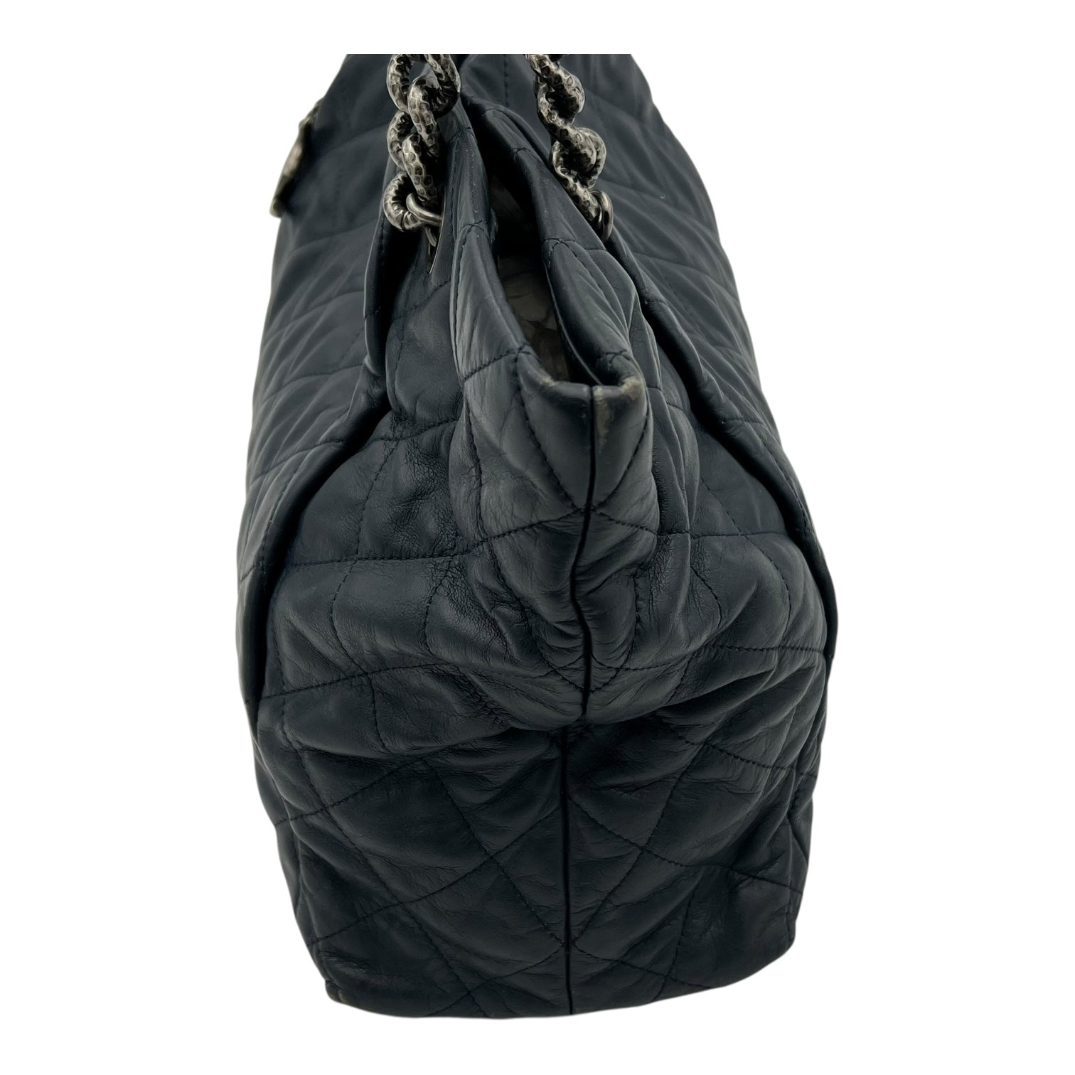 Chanel CC Shoulder Bag Blue in Calfskin, Ruthenium hardware_9