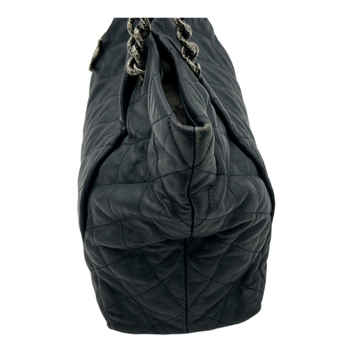 Chanel CC Shoulder Bag Blue in Calfskin, Ruthenium hardware_9