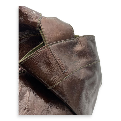 Loewe Aire Top Handle Bag Brown in Distressed Leather, Silver hardware_10