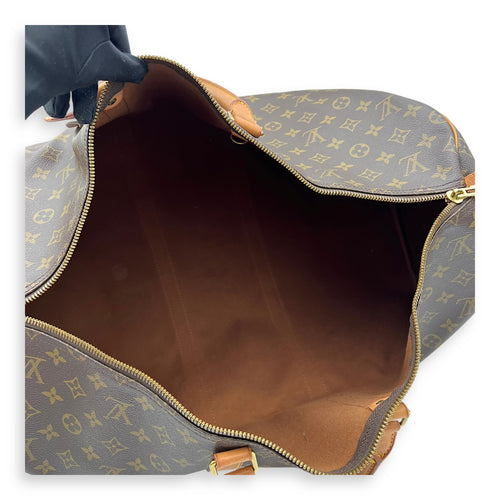 Louis Vuitton Keepall Top Handle Bag 55 Brown in Monogram Coated Canvas, Gold hardware_10