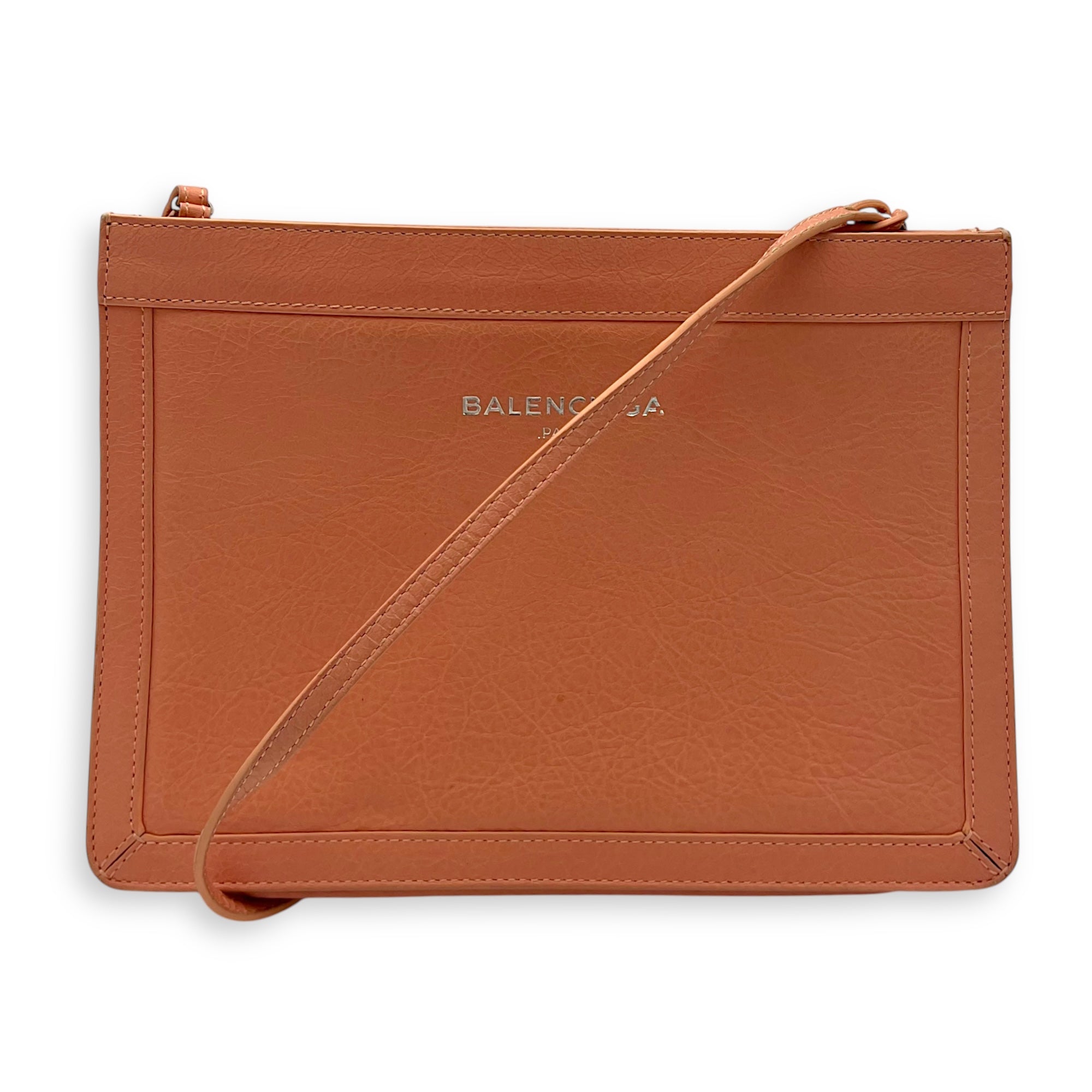Balenciaga Logo Crossbody Bag Pink in Distressed Leather, Silver hardware_10
