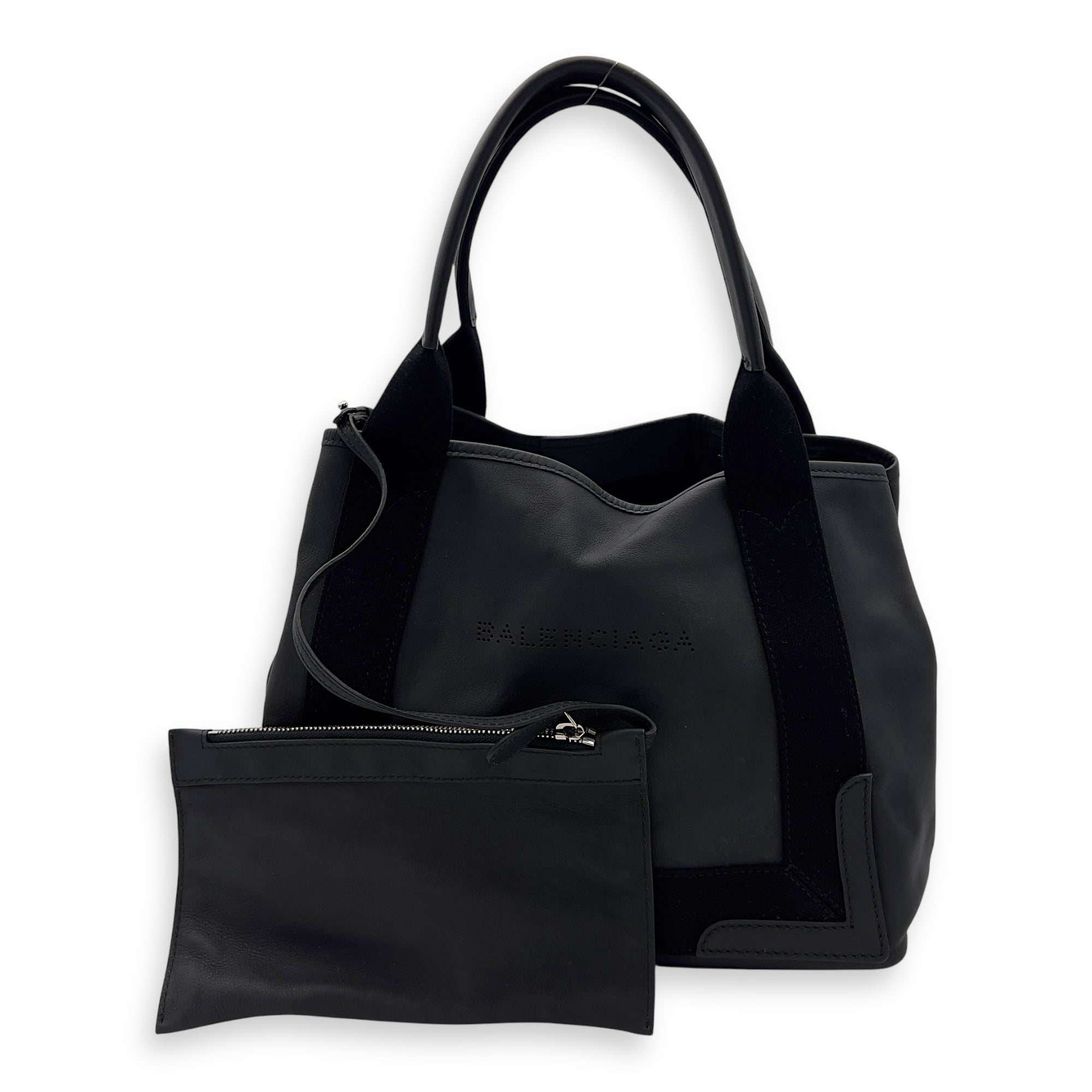 Balenciaga Cabas Tote Bag Black in Calfskin, Silver hardware_10