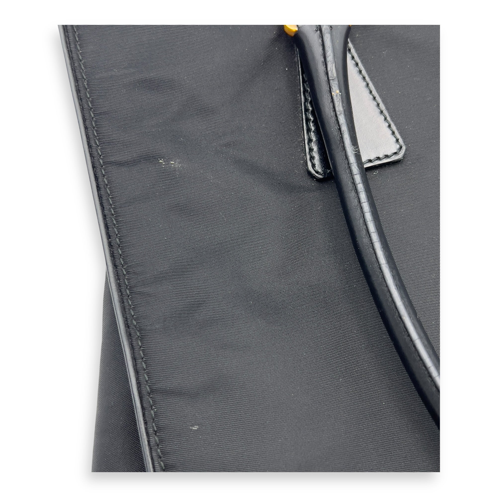 Prada Logo Tote Bag Black in Nylon, Gold hardware_10
