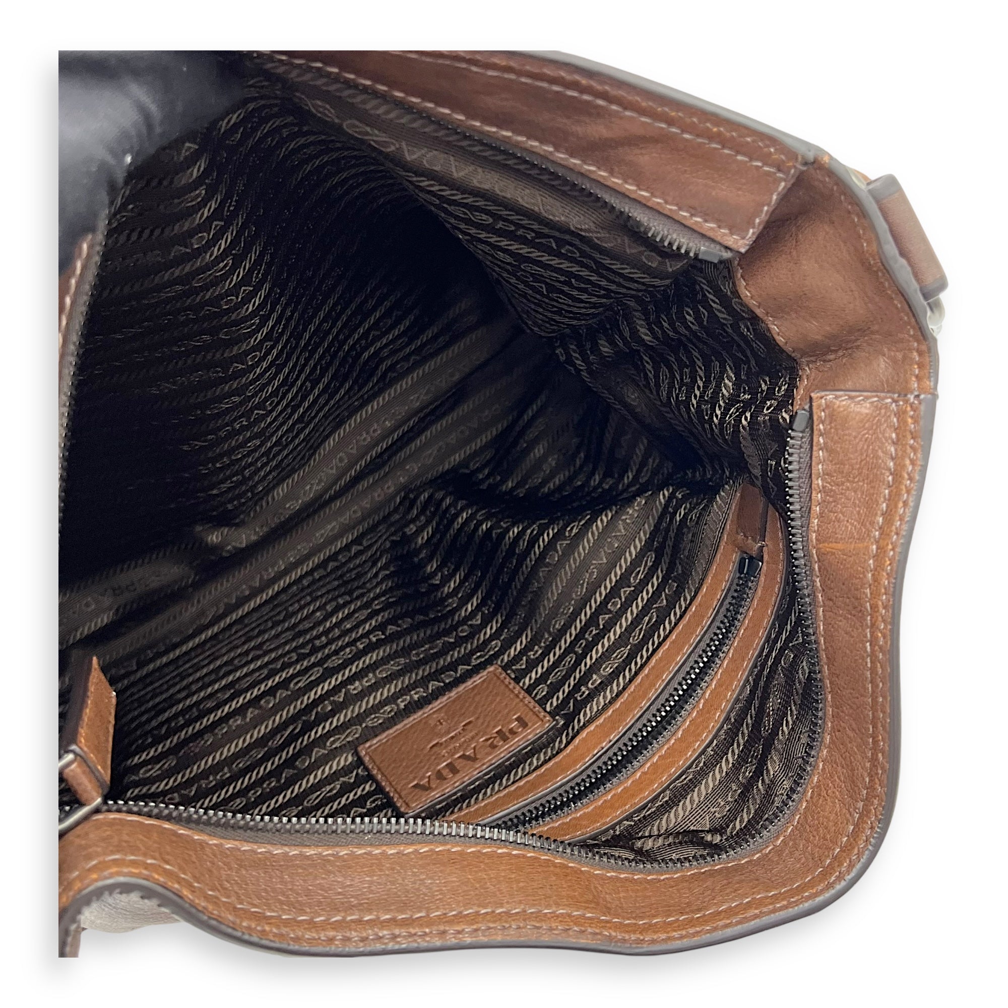 Prada Cervo Crossbody Bag Medium Brown in Calfskin, Silver hardware_10