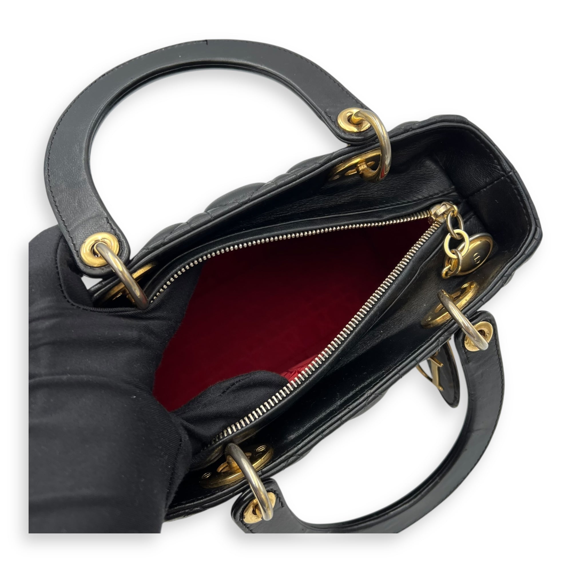 Christian Dior Lady Dior Top Handle Bag Black in Lambskin, Gold hardware_10