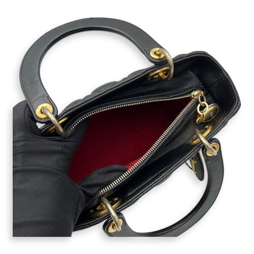 Christian Dior Lady Dior Top Handle Bag Black in Lambskin, Gold hardware_10