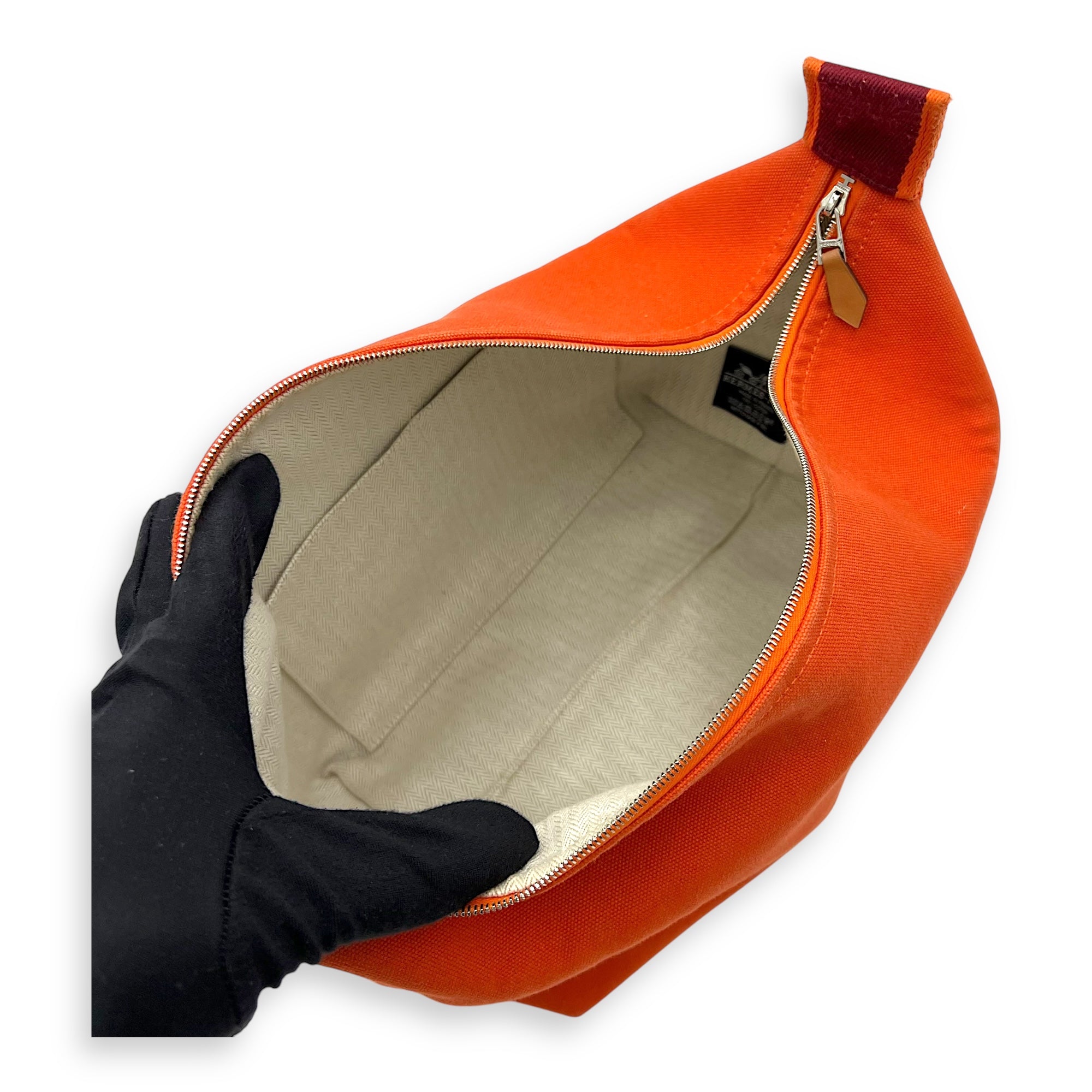 Hermès bride a brac GM Orange Pouch in Canvas, Silver hardware_10